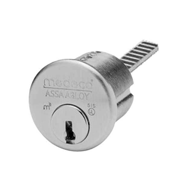 MEDECO: 1-1/8" Rim Cylinder - Satin Chrome Finish